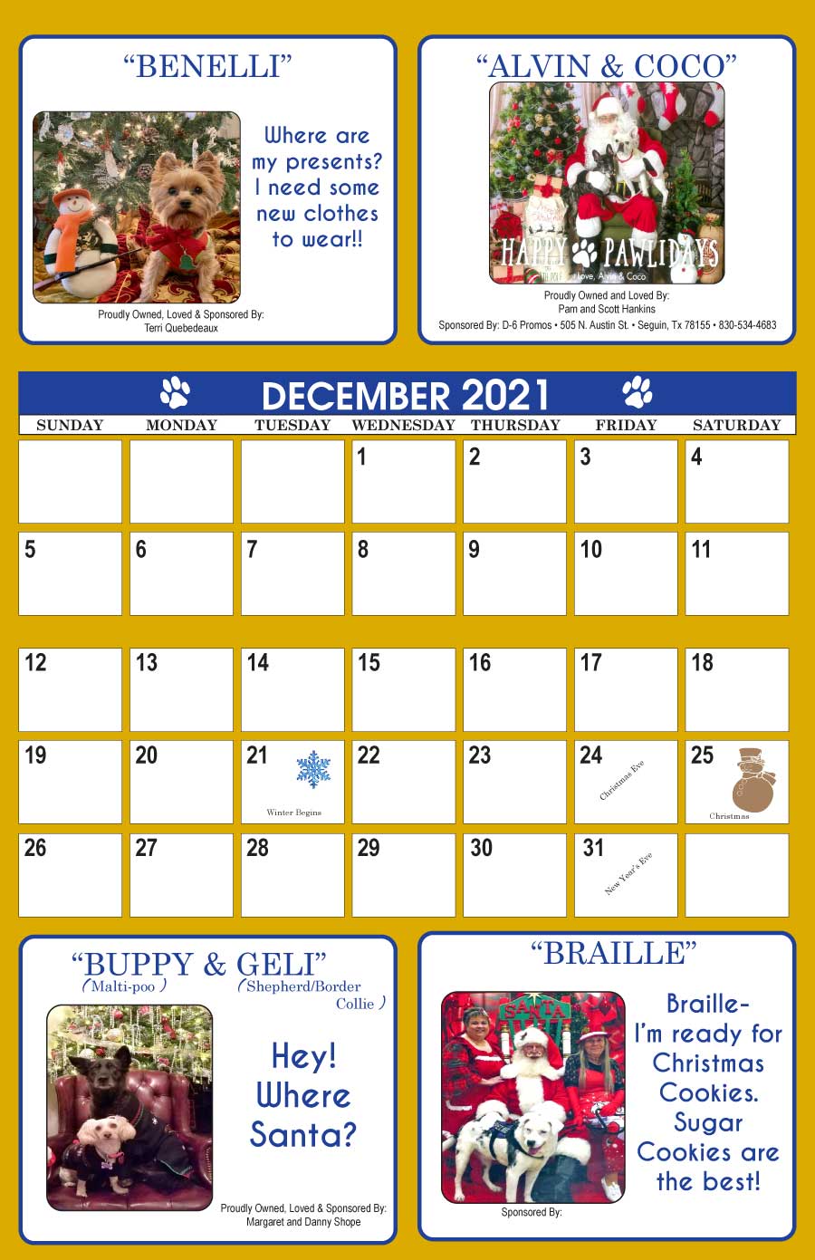 Guadalupe County Humane Society Calendar - January